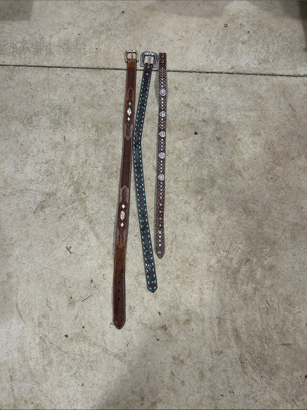 Kids Brown Leather Belt with Turquoise Accents - Unbranded